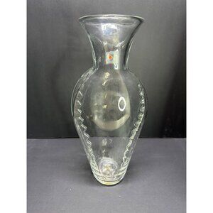 Vintage Blenko Glass Crystal (Clear) 13.5” Tall Vase Ribbed Design W/label